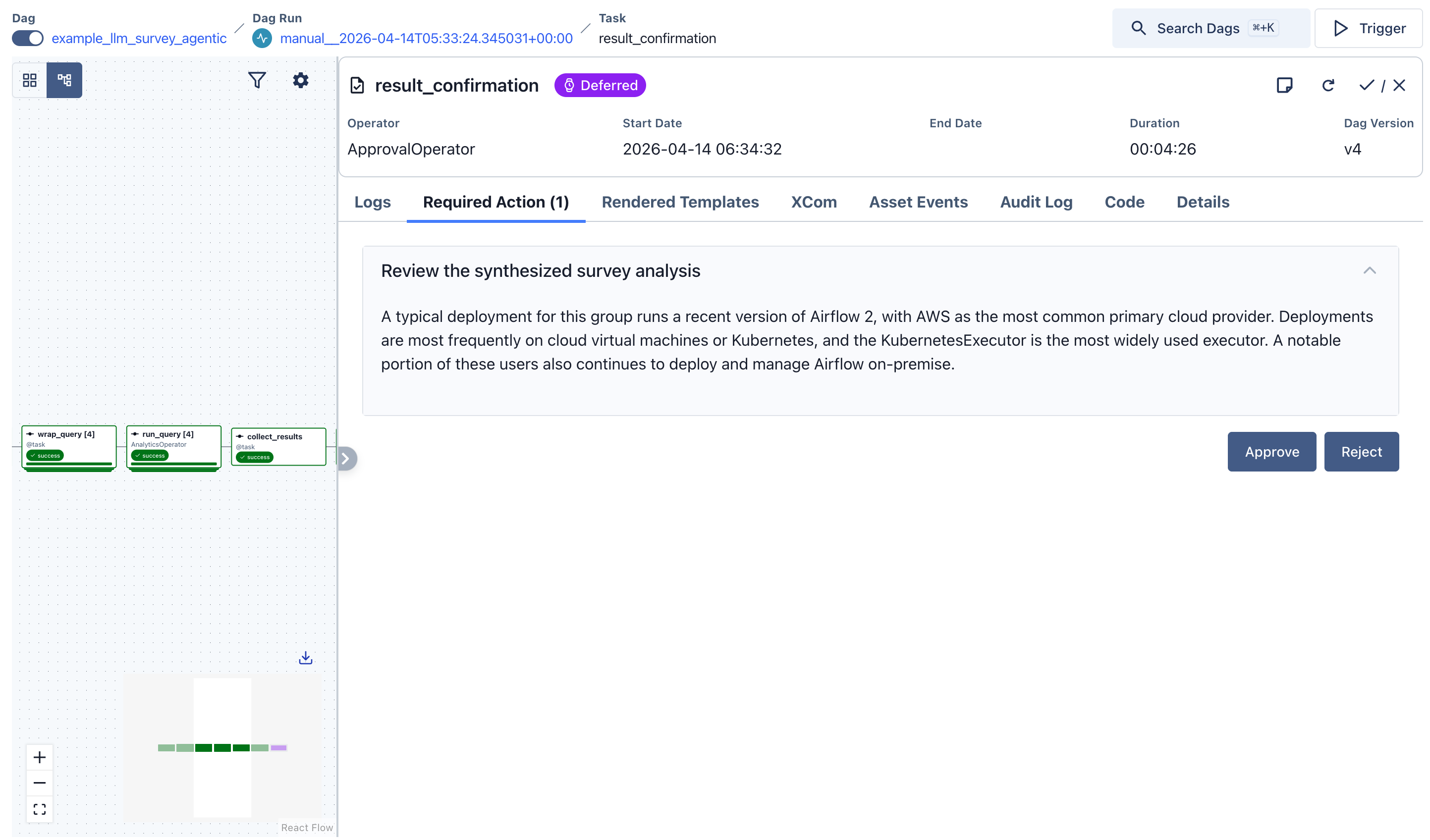 ApprovalOperator showing the synthesized narrative