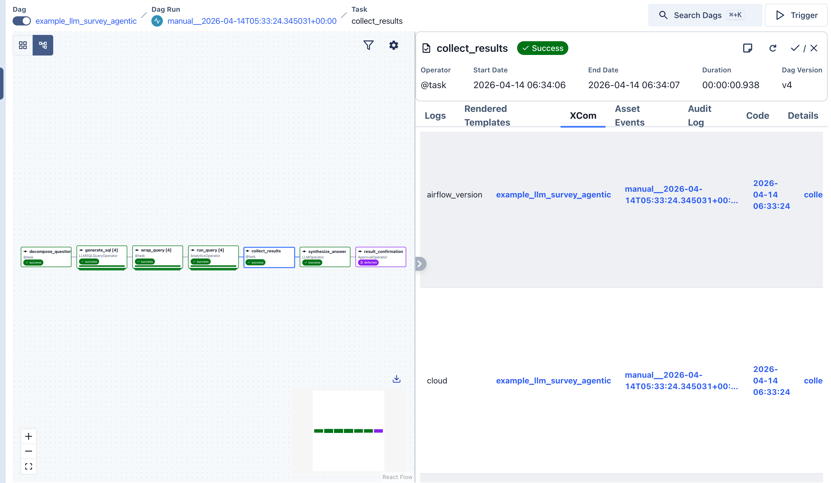 collect_results XCom showing labeled dimension data