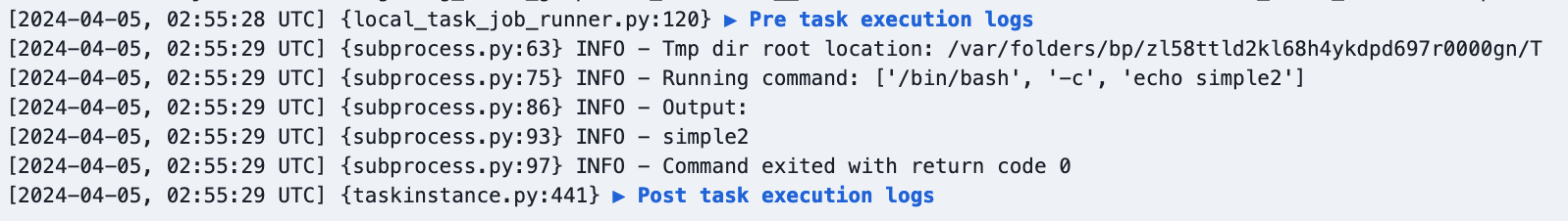 Pre and post execute logs are grouped