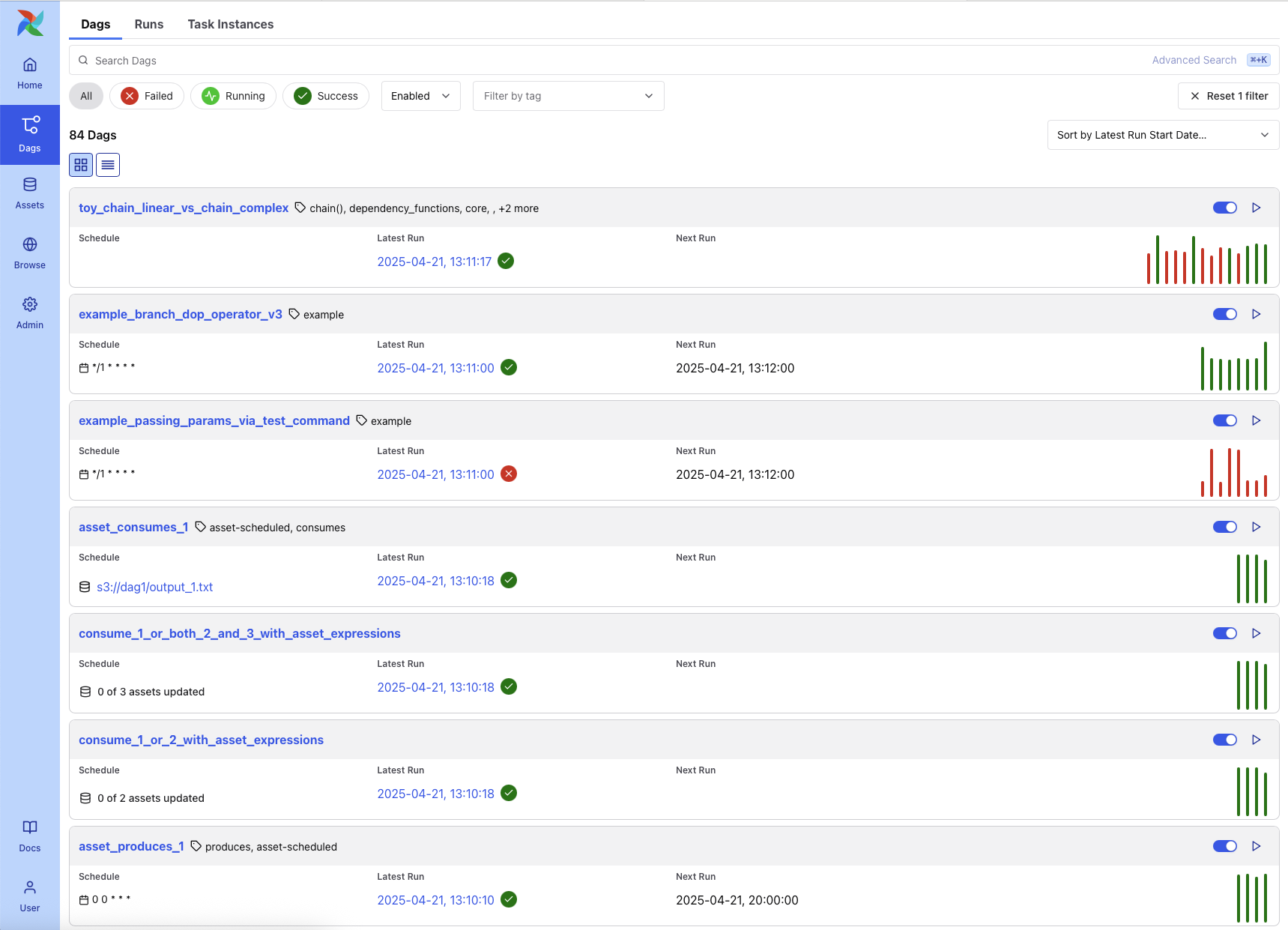 DAG List View in light mode showing the same DAGs and actions for comparison